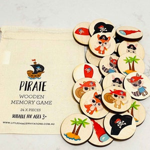 Pirate themed Wooden Memory Game - Make a Match Wood Matching Memory Game - Montessori & Waldorf Inspired - Natural Play - Wood Puzzle