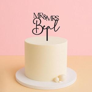 Mr & Mrs Surname Cake Topper | Personalised Wedding Name Topper | Elegant Acrylic Cake Decoration