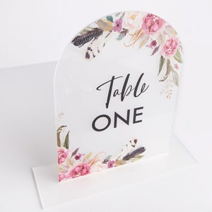 Floral Wedding Table Numbers,  Acrylic Table Number Signs, Modern Arch Table Numbers, Floral Table Numbers, Event Signage