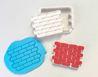 Brick Wall Cookie Stamp and Cutter Set – Builder Party or Construction Theme