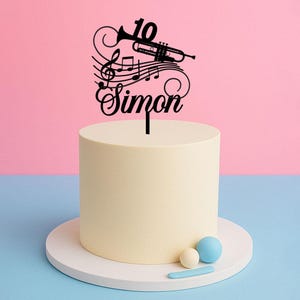 Trumpet Music Cake Topper | Personalised Age & Name | Musical Notes Birthday Cake Decoration