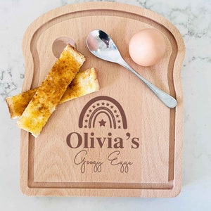 Regenboog gepersonaliseerde ontbijteiplanken - Toastvormig bord, Dippy Eggs Board, Googy Egg, Ontbijtschaal, Gekookt Ei, Kerstcadeau