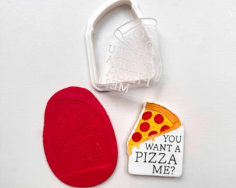 Sello y cortador de galletas "Quieres una pizza de mí" (regalo) - Relieve - 80 x 60 mm