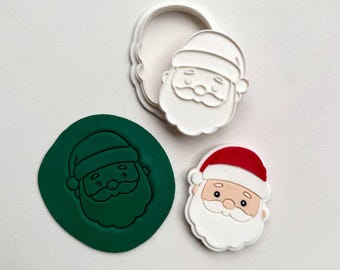 Sello y cortador de galletas con cara de Papá Noel, grabado en relieve, 80 x 65 mm