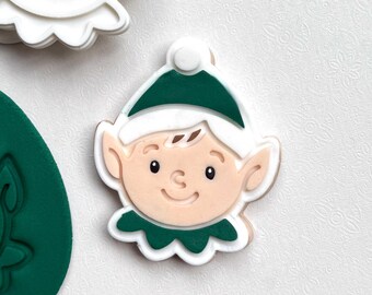 Sello y cortador de galletas con cara de elfo (regalo) – Grabado en relieve – 80 x 65 mm