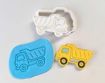 Sello y cortador de galletas con forma de camión volquete – Regalo para fiesta de construcción – Diseño grabado en relieve de 80 mm