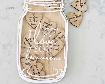 I Love you Because... Valentine&#39;s Day Gift, Write your Own Messages, Heart Drop, Mason Jar