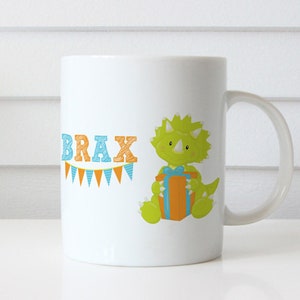 Personalised Baby Dino Coffee Mug - Kids or Adult Novelty Dinosaur Custom Name Mug or Cup - Themed Dinosaur Gift Mug, Dinosaur