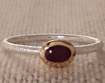 Silver ring with ruby - partially gold-plated - size 55