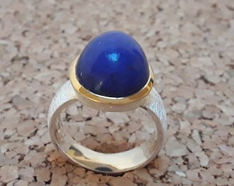 Silberring mit großem Lapislazuli - teilvergoldet - Gr. 56