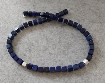 Würfel-Collier aus Lapislazuli-Perlen // Hämatit // Sterling Silber