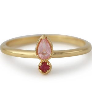 zarter Silberring mit Rosenquarz und Rubin - 18ct gelb-vergoldet / facettiert / Gr. 52 + 54 + 56 + 58