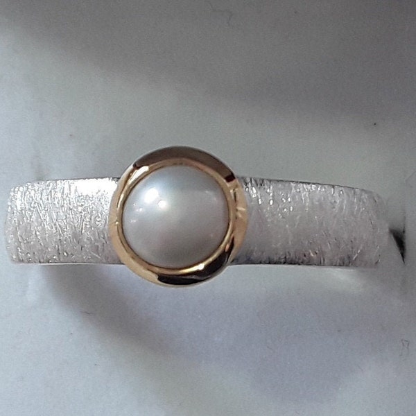 Perlenring in Silber - teilvergoldet - Gr. 56 + 58