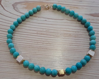 Collier Amazonite * Mother-of-pearl cube / silver - gold plated