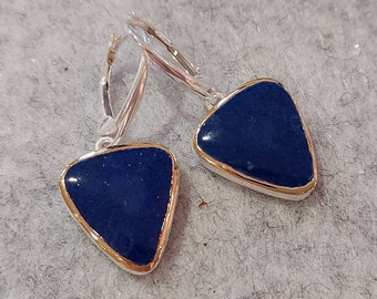 Oorbellen **Lapis Lazuli** Zilveren frame // Zilveren brisure // gedeeltelijk verguld