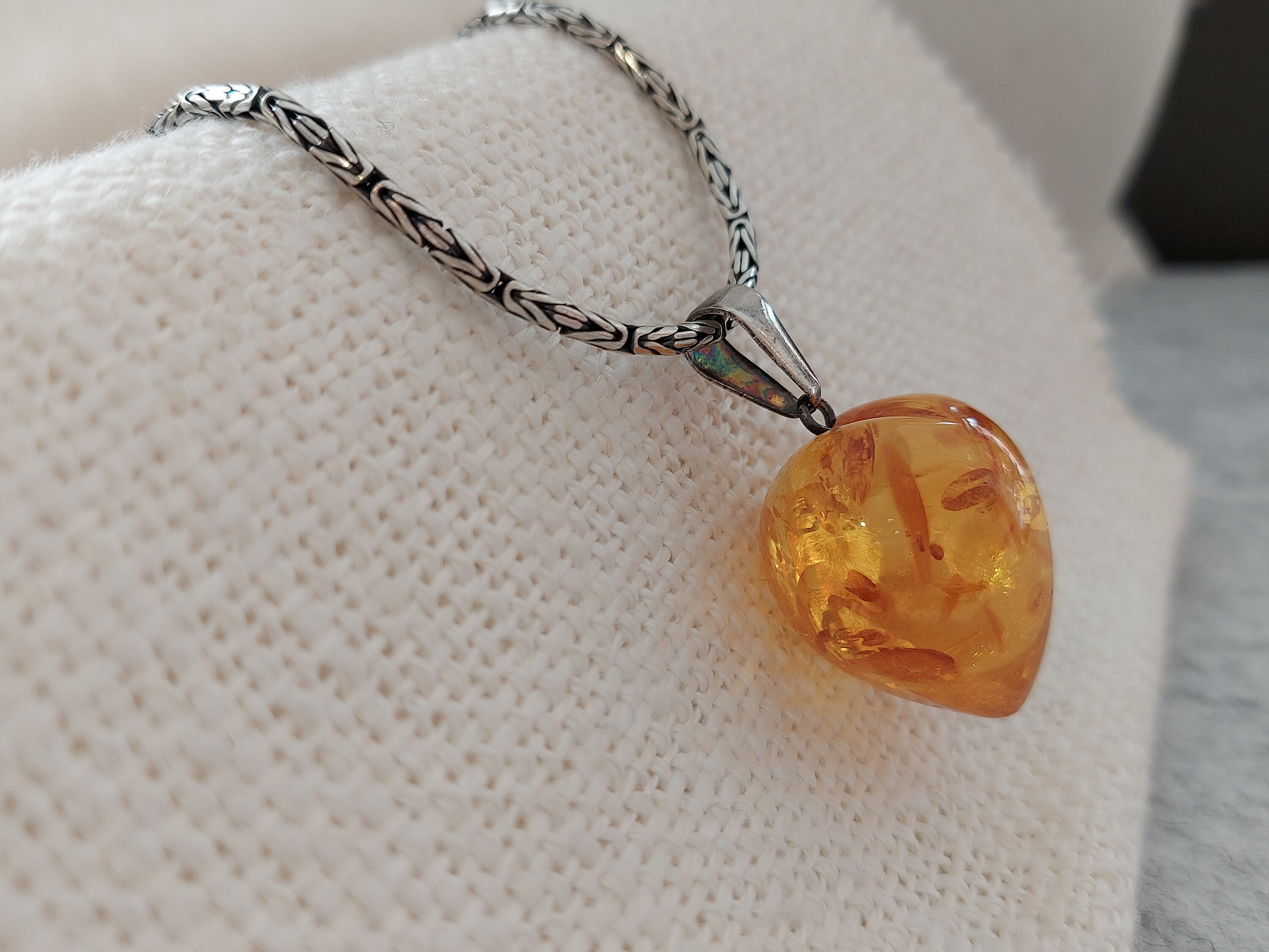 Pendentif Cœur En Ambre Naturel De La Baltique - Argent 925 - Top Amber - Neuf