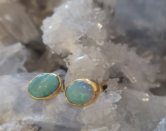 Stud earrings with precious opal // Sterling silver - gold plated *** # 4