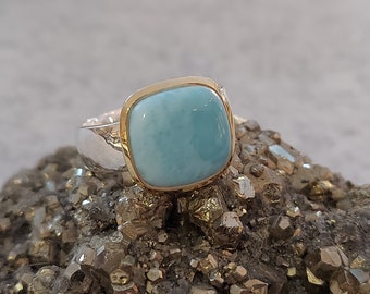 Larimar ring in sterling silver // - partially gold-plated - size. 59 // highly polished