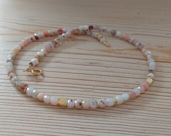 Gemstone necklace made of pink Andean opal // Cube necklace // Sterling silver - gold-plated