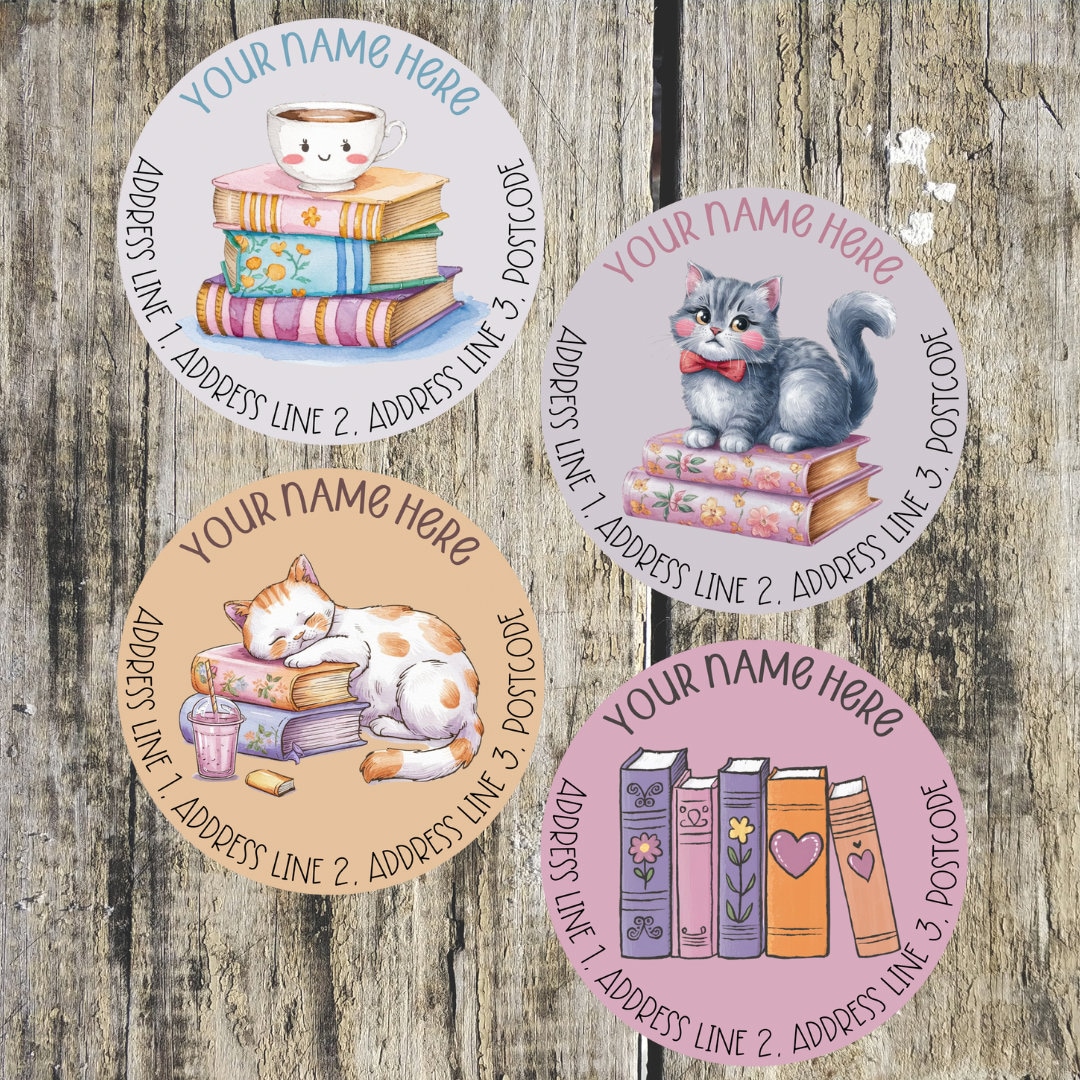 Pastel Book Round Address Labels - Etsy