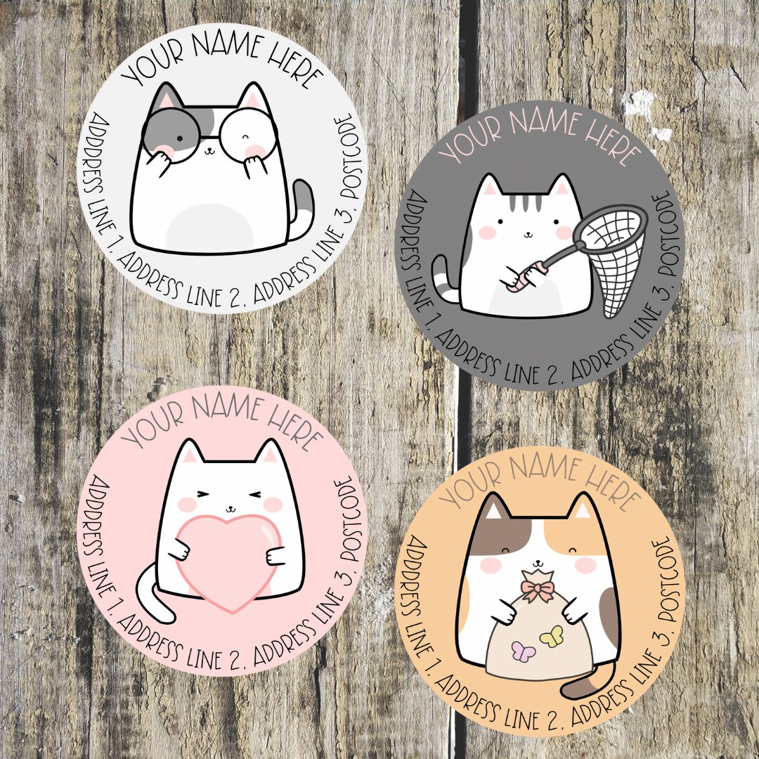 Round Cat Address Labels - Etsy