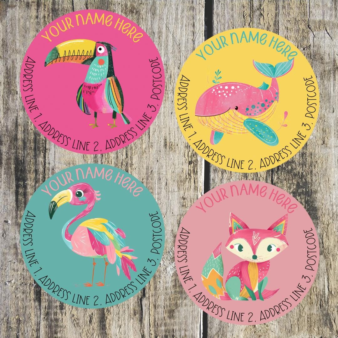 Round Vibrant Animal Address Labels Mixed Sheet - Etsy