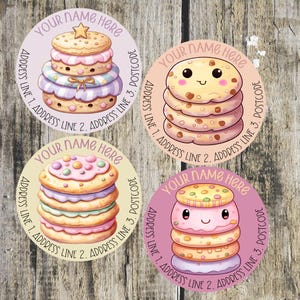 Etiquetas de dirección para galletas redondas kawaii, hojas mixtas