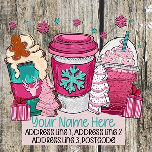 ピンクコーヒーのクリスマス住所ラベル