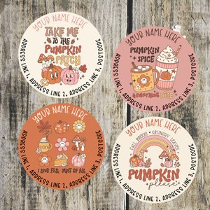 Round pumpkin spice address labels mixed sheet