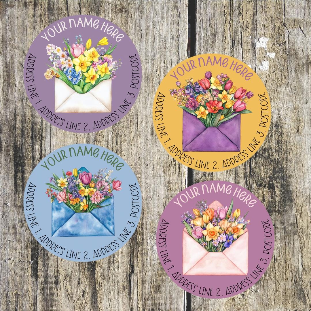 Round Floral Envelope Address Labels Mixed Sheet - Etsy
