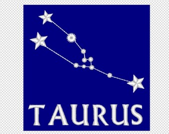 TAURUS celestial zodiac embroidery design - 2 sizes - multiple formats- instant download