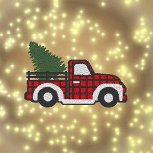 Buffalo Plaid vintage truck - multiple formats - 4x4 hoop - instant download