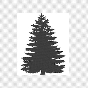 May include: A black silhouette of a pine tree with a white background.