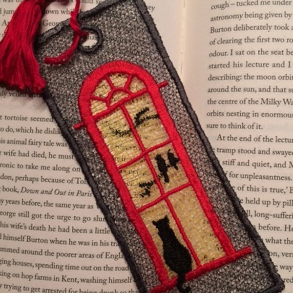 FSL BookMark Cat in Window - Book Lovers Gift - Cat Lover Gift- FSL - Embroidery Design - Multiple Formats