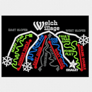 Un fichier de conception de broderie de carte des pistes de ski de Welch Village Minnesota - deux tailles - plusieurs formats - téléchargement immédiat