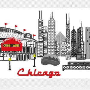 Chicago City Skyline - City Scape - Travel Machine embroidery - multiple formats and sizes