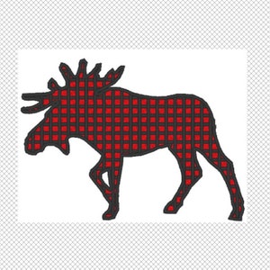 Buffalo Check Moose Embroidery Design File - multiple formats - two color design -4 sizes - instant download