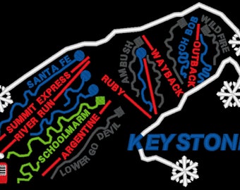 Keystone Colorado  Ski Trail Map Embroidery Design File -two sizes -  multiple formats - instant download