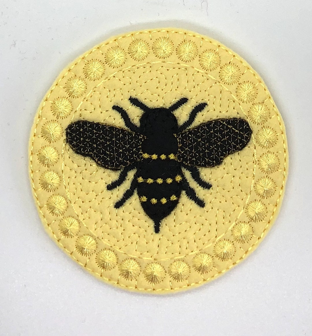 Bumble Bee Coaster embroidery Design With PDF Step by Step Instructions
