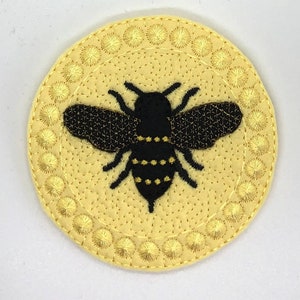Bumble Bee Coaster -embroidery design with PDF step by step instructions 4x4 hoop