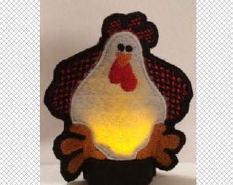 Felt Rooster Tea Light Cover - 4x4 ITH Embroidery Design (Instant Download)