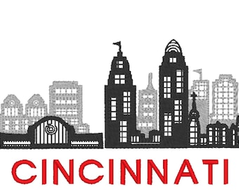 Cincinnati Skyline Embroidery Design – Ohio Cityscape (Digital Download)