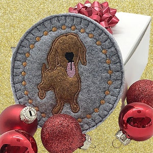 Dachshund 4 inch felt coaster -Machine Embroidery Design - Instant Digital Download - Includes instructions