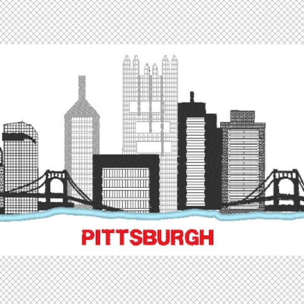 Pittsburgh- City Skyline - Pennsylvania - Embroidery Design File - multiple formats, - 2 sizes- instant download