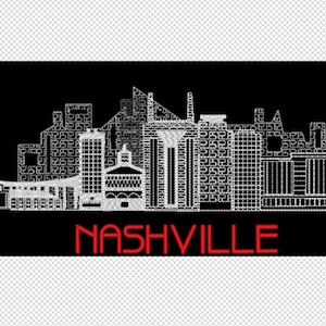 Nashville- City Skyline - Tennessee - Embroidery Design File - multiple formats - 3 sizes- instant download