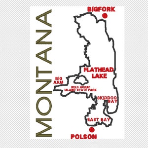 Flathead Lake Montana embroidery design file, 2  sizes, instant download