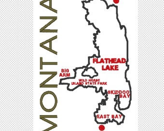Flathead Lake Montana embroidery design file, 2  sizes, instant download