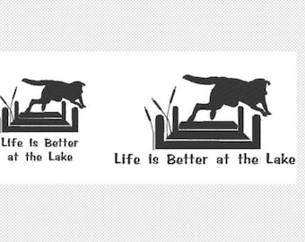 Lake Dog - Life is Better at the Lake embroidery design file instant download multiple formats, 2 sizes