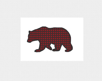 Buffalo Check Black Bear Embroidery Design File - multiple formats - two color design -4 sizes - instant download