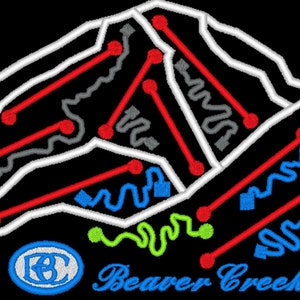 Un fichier de conception de broderie de carte de piste de ski de Beaver Creek Colorado - version sans texte - plusieurs formats - téléchargement immédiat